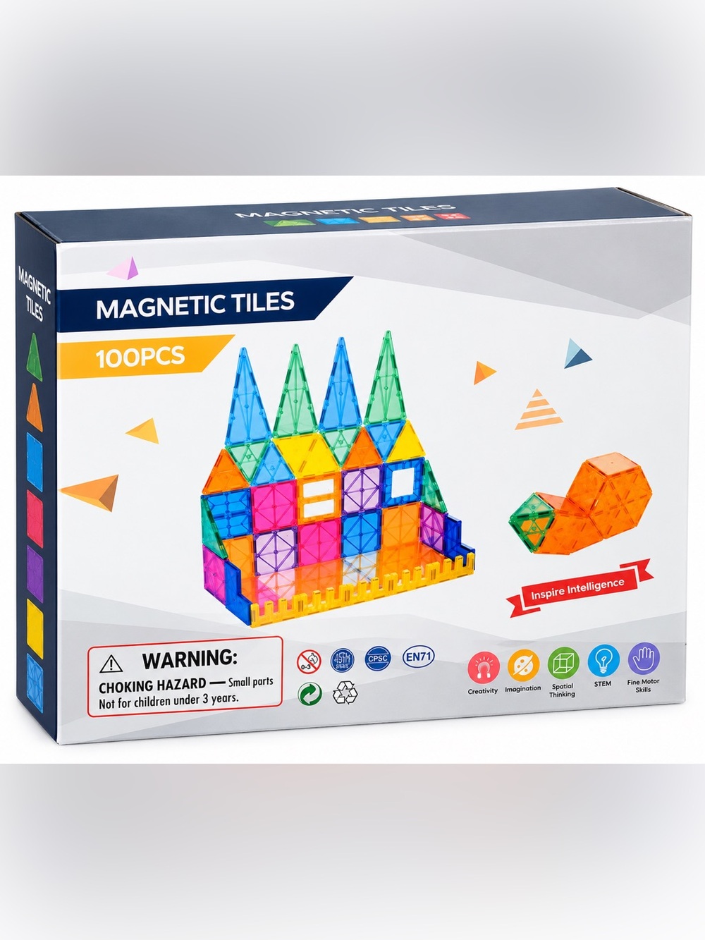 100pc Magnetic Tiles Building Set STEM Magnet Blocks Magna-Tiles Compatible
